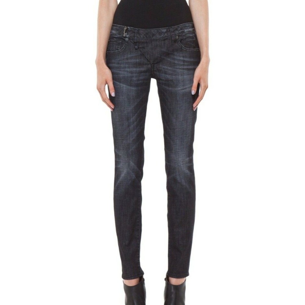 R13 Zip Skinny Jeans in Crossover Hatch Black Sz 25 R13W0012-2 Women low rise (K